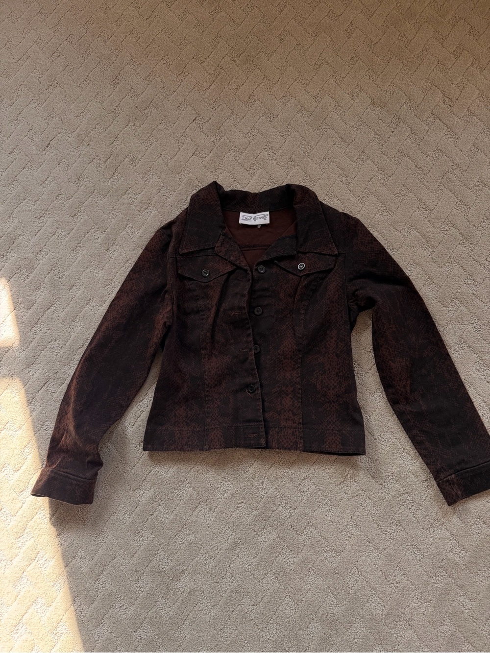 Vintage 90s Whimsigoth Snakeskin Print Jacket Brown Python Trucker animal print
